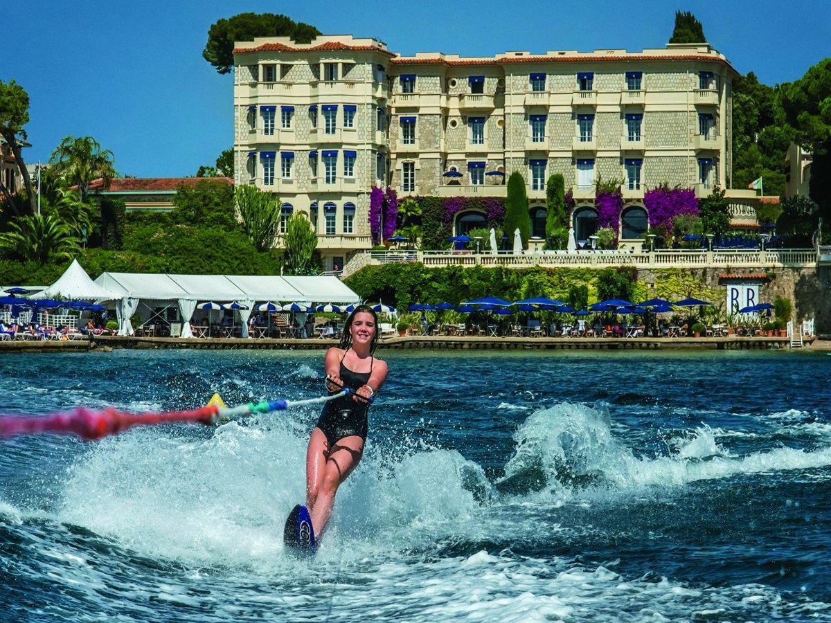 Water skiing at Hotel Belles RIves on the Cote d'Azur in France