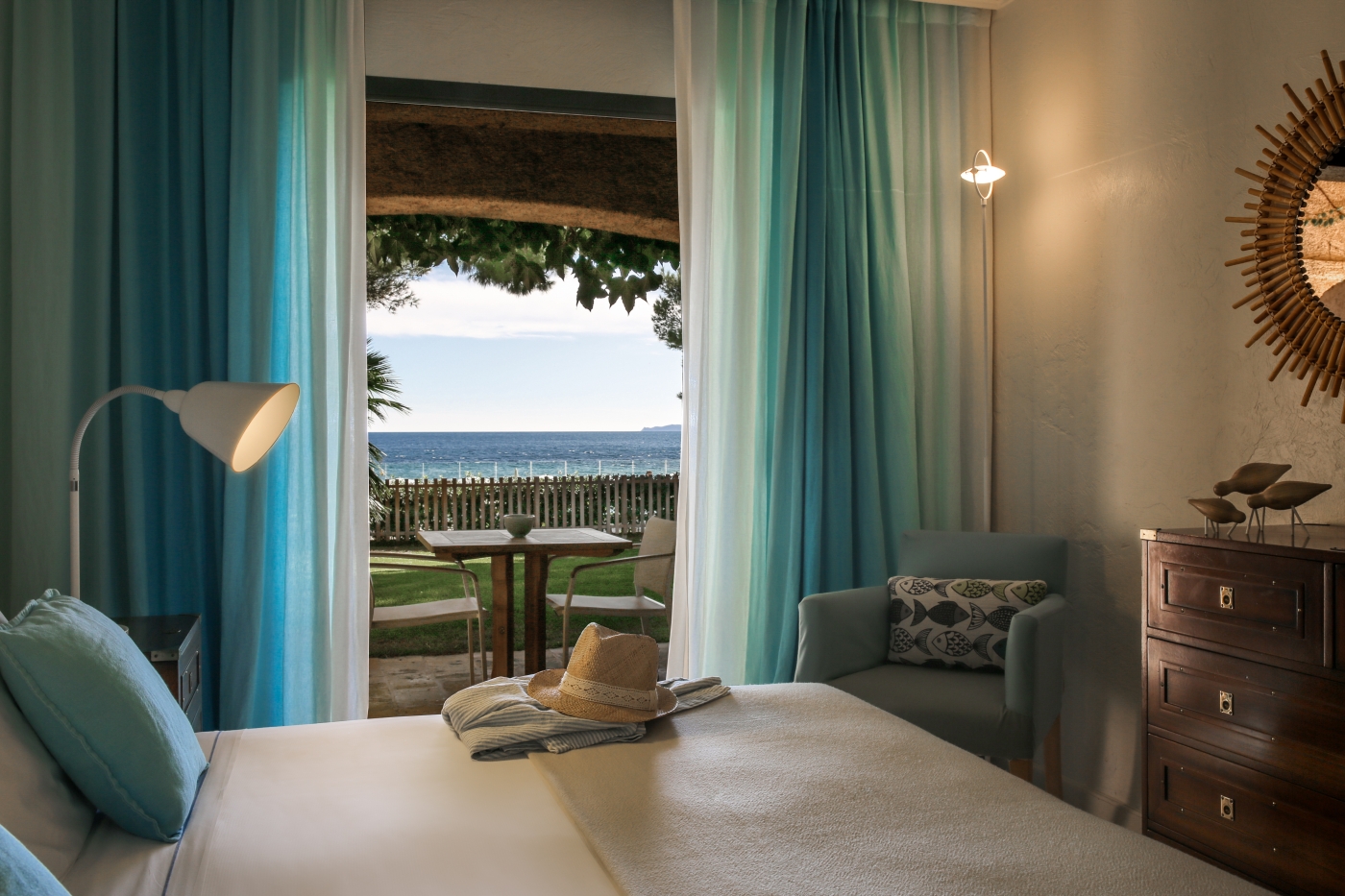 Bedroom with view at Hotel La Pinede Plage in France
