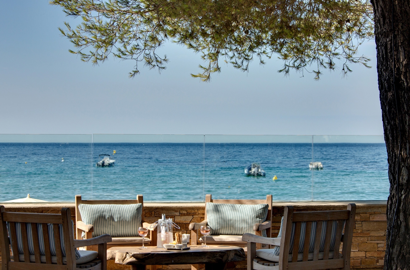 Dining overlooking the sea at Hotel La Pinede Plage in France