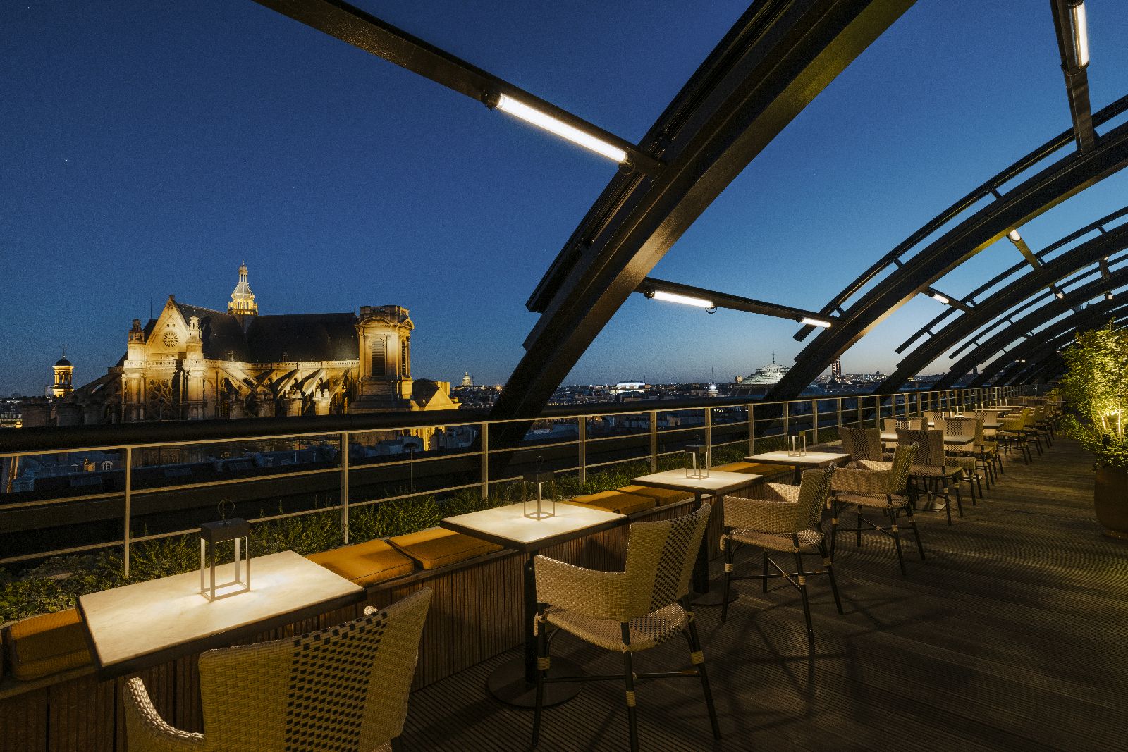 The rooftop of Hotel Madame Reve Paris by night
