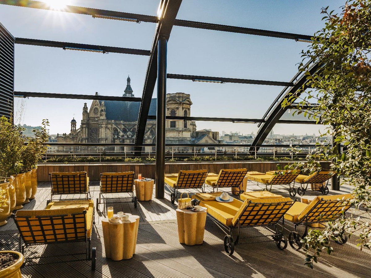 Views from the rooftop terrace at Hotel Madame Reve Paris