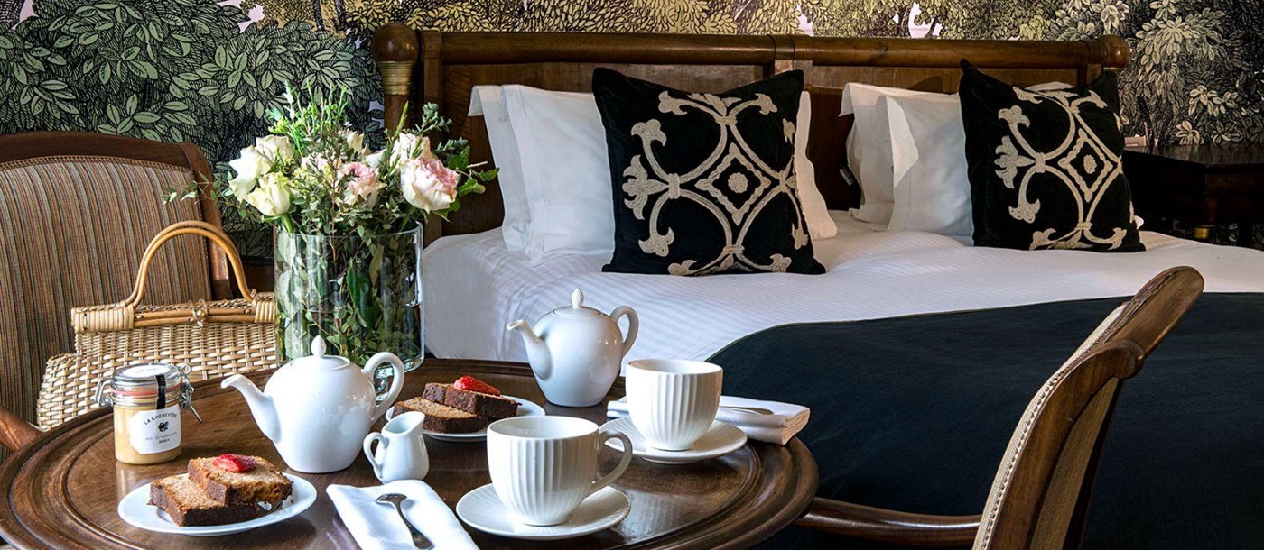 Breakfast in bed at Chateau La Cheneviere in the Normandy region of France