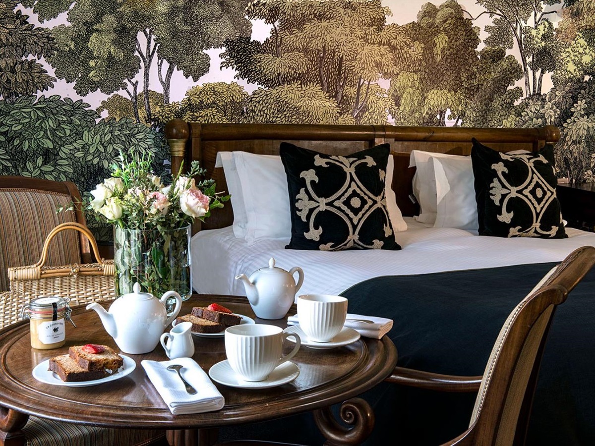 Breakfast in bed at Chateau La Cheneviere in the Normandy region of France