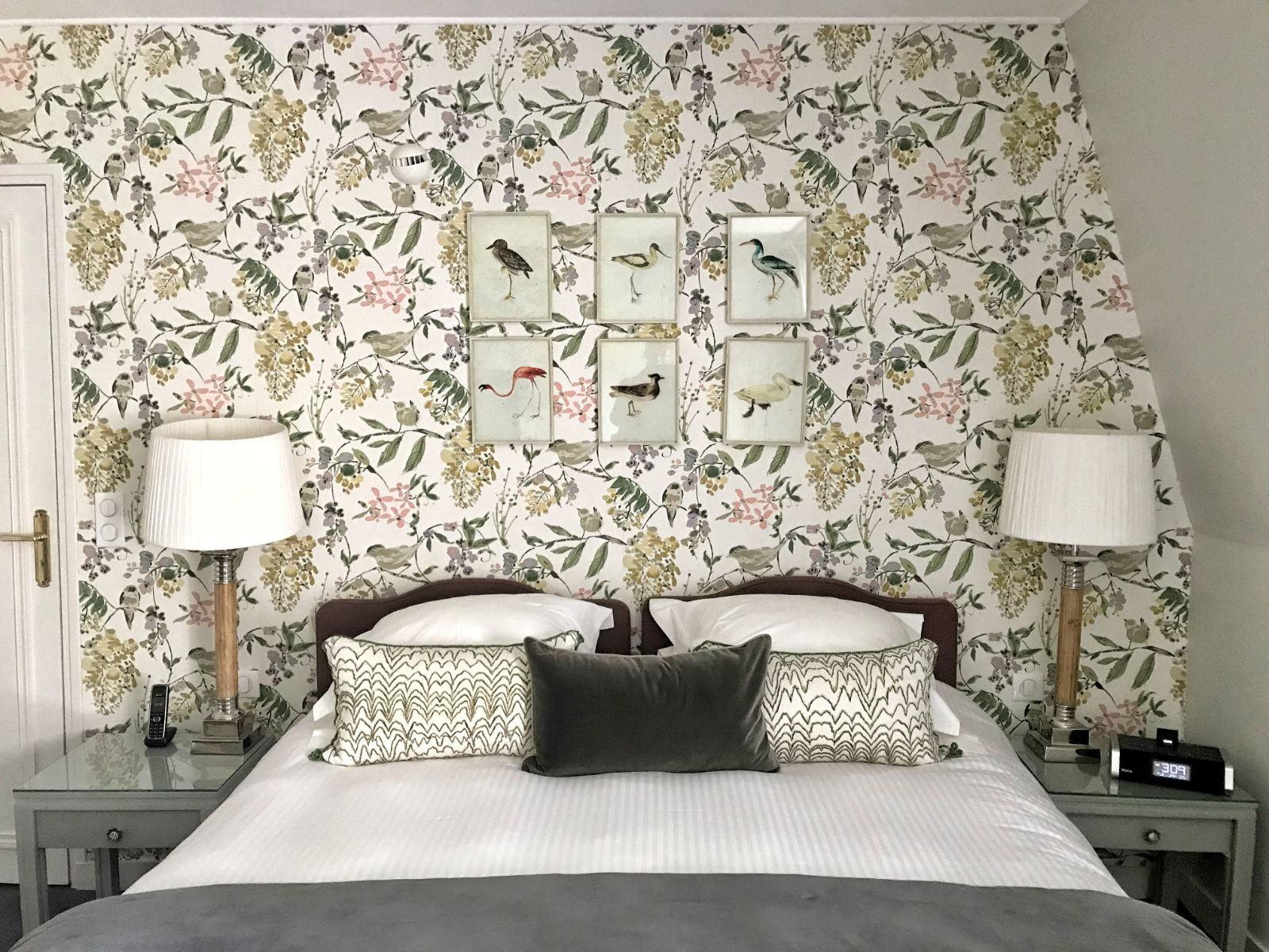 A double bed in a guest suite at Chateau La Cheneviere in the Normandy region of France