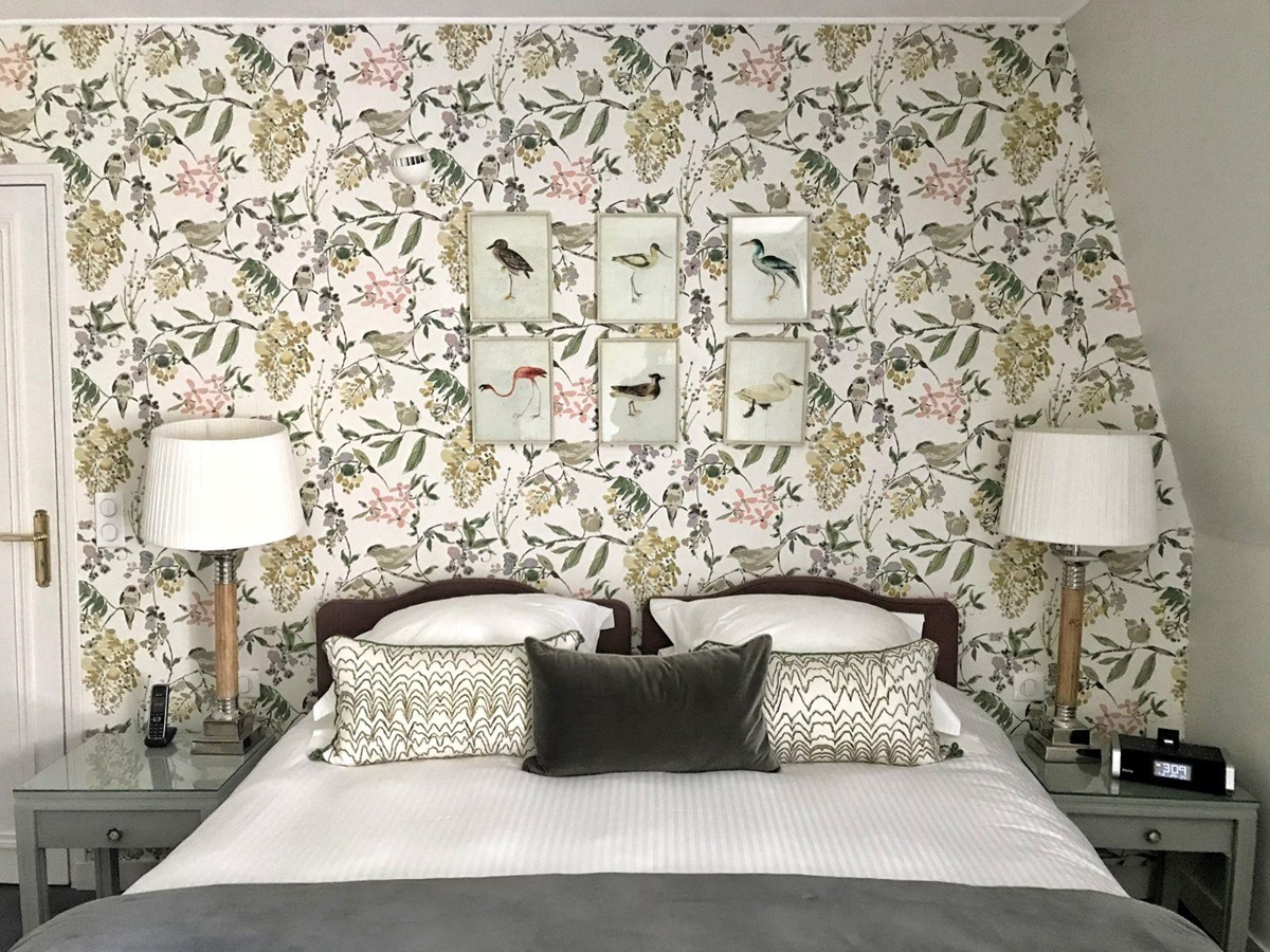 A double bed in a guest suite at Chateau La Cheneviere in the Normandy region of France