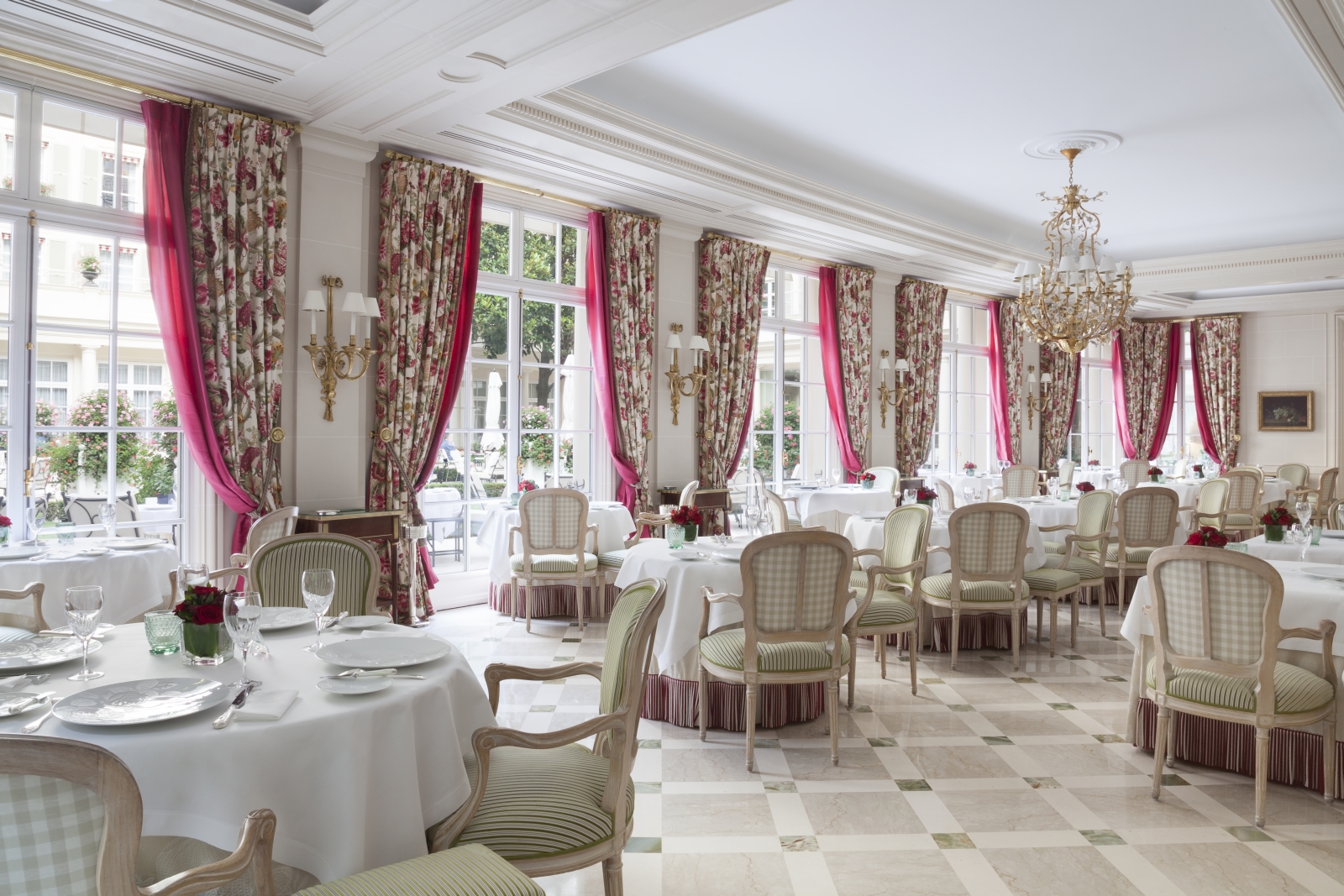 Dining room of Epicure Restaurant at luxury hotel Le Bristol in Paris, France