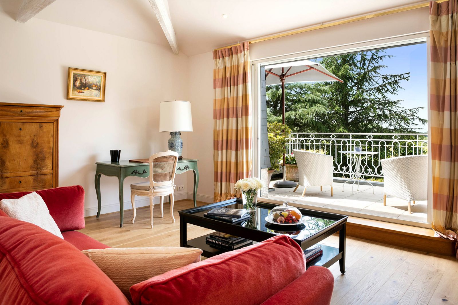 Guest room lounge area at Les Hauts de Loire in the Loire Valley, France