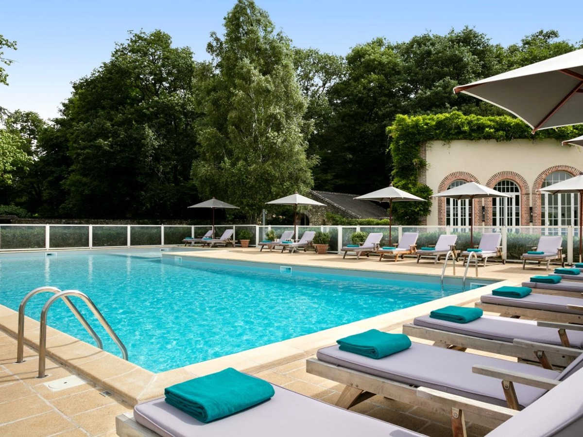 Poolside and sunbeds at Les Hauts de Loire in the Loire Valley, France