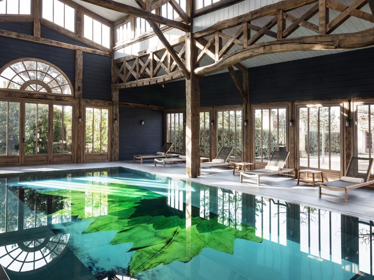 Indoor pool area at Les Sources de Caudalie in South West France