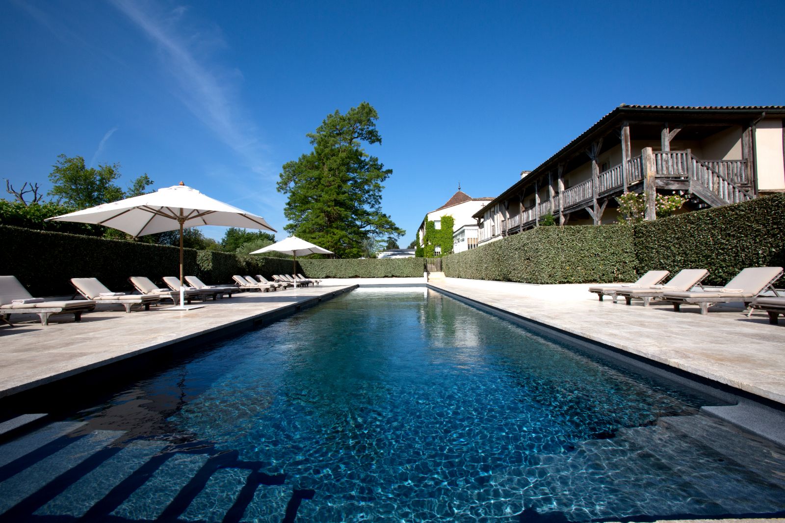 Outdoor swimming pool at Les Sources de Caudalie in South West France