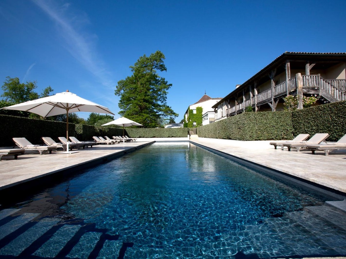 Outdoor swimming pool at Les Sources de Caudalie in South West France