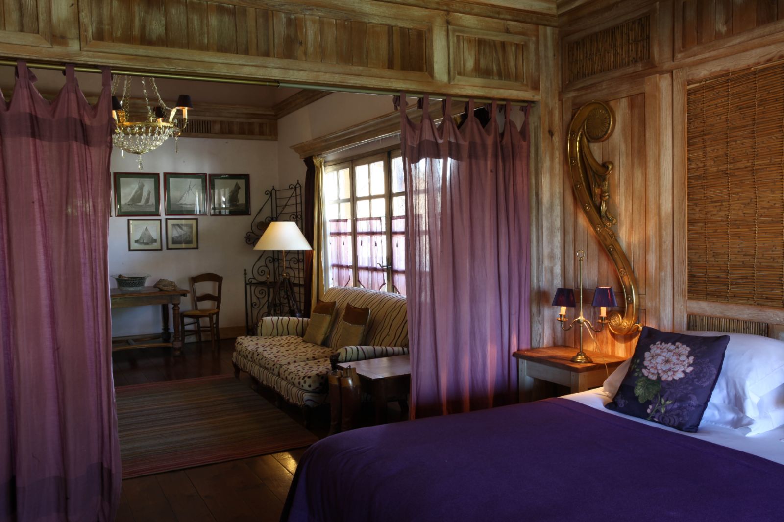 Purple guest suite at Les Sources de Caudalie in South West France