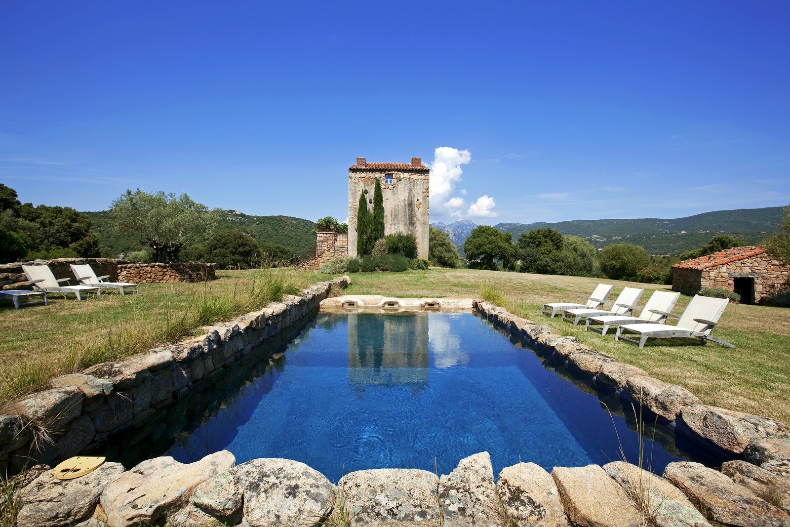 Pool and facade of A Figa, Corsica