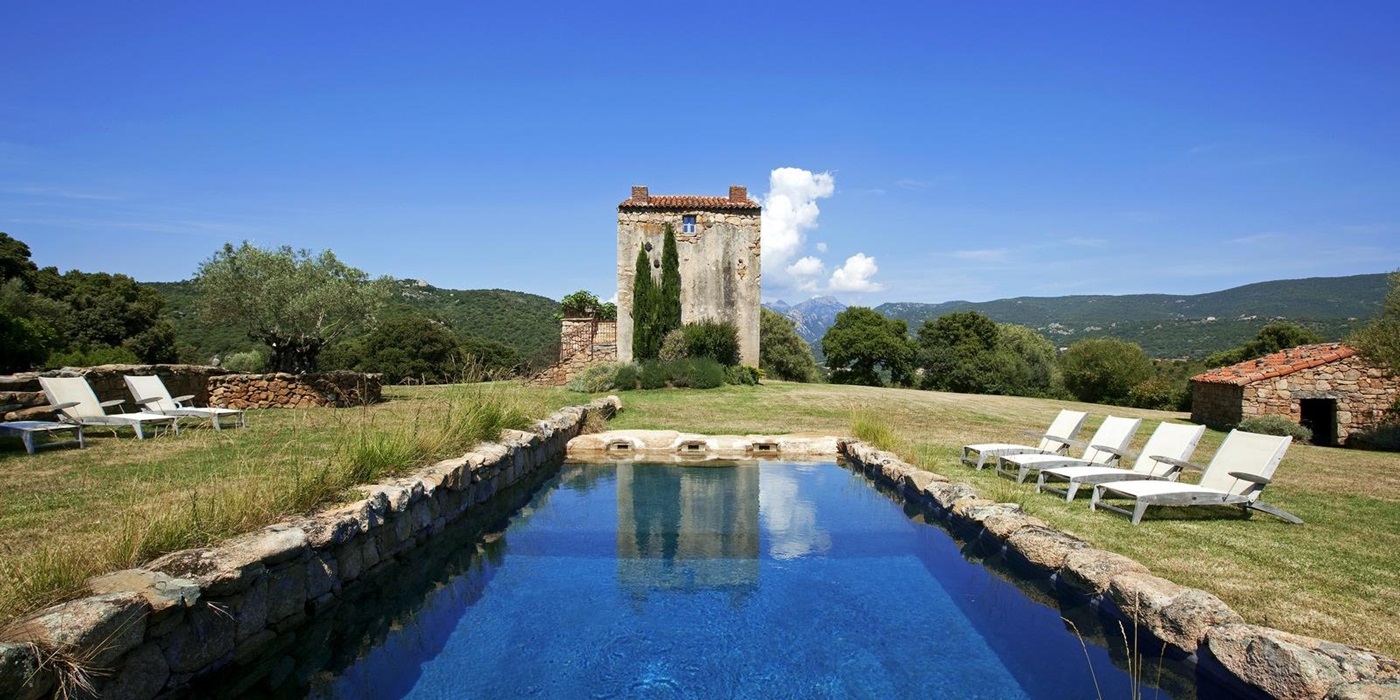 Pool and facade of A Figa, Corsica