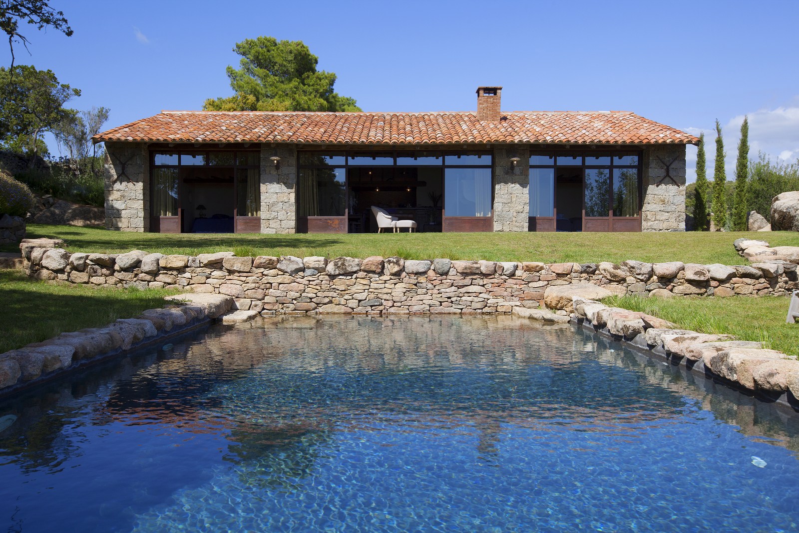 Swimming pool and facade of I Pini, Corsica
