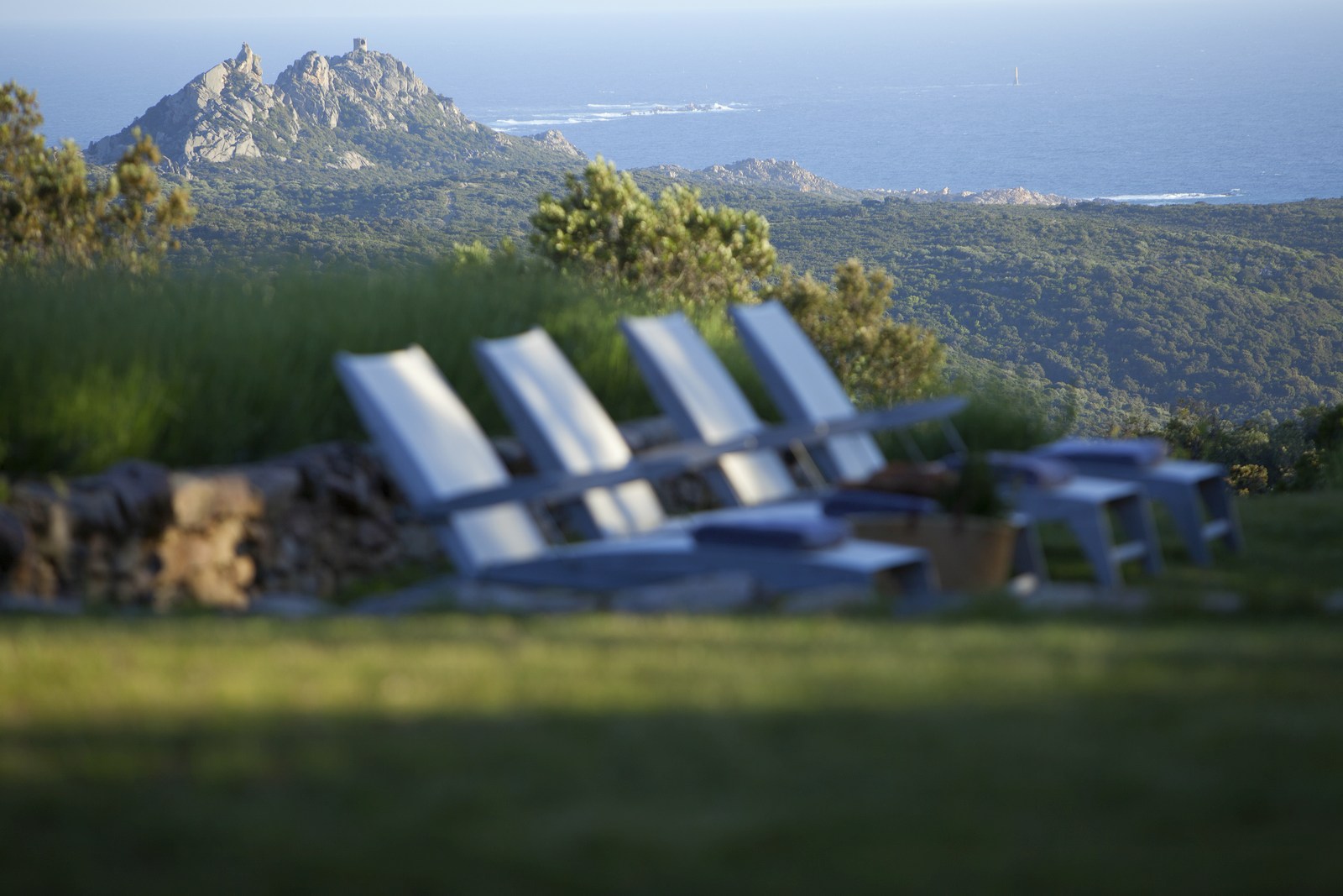 Sunbed and view from I Pini, Corsica