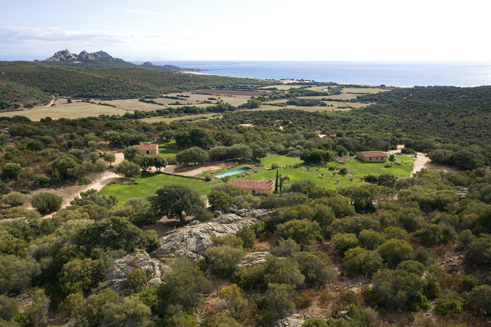 Aerial of Rosumarinu, Corsica, and sea