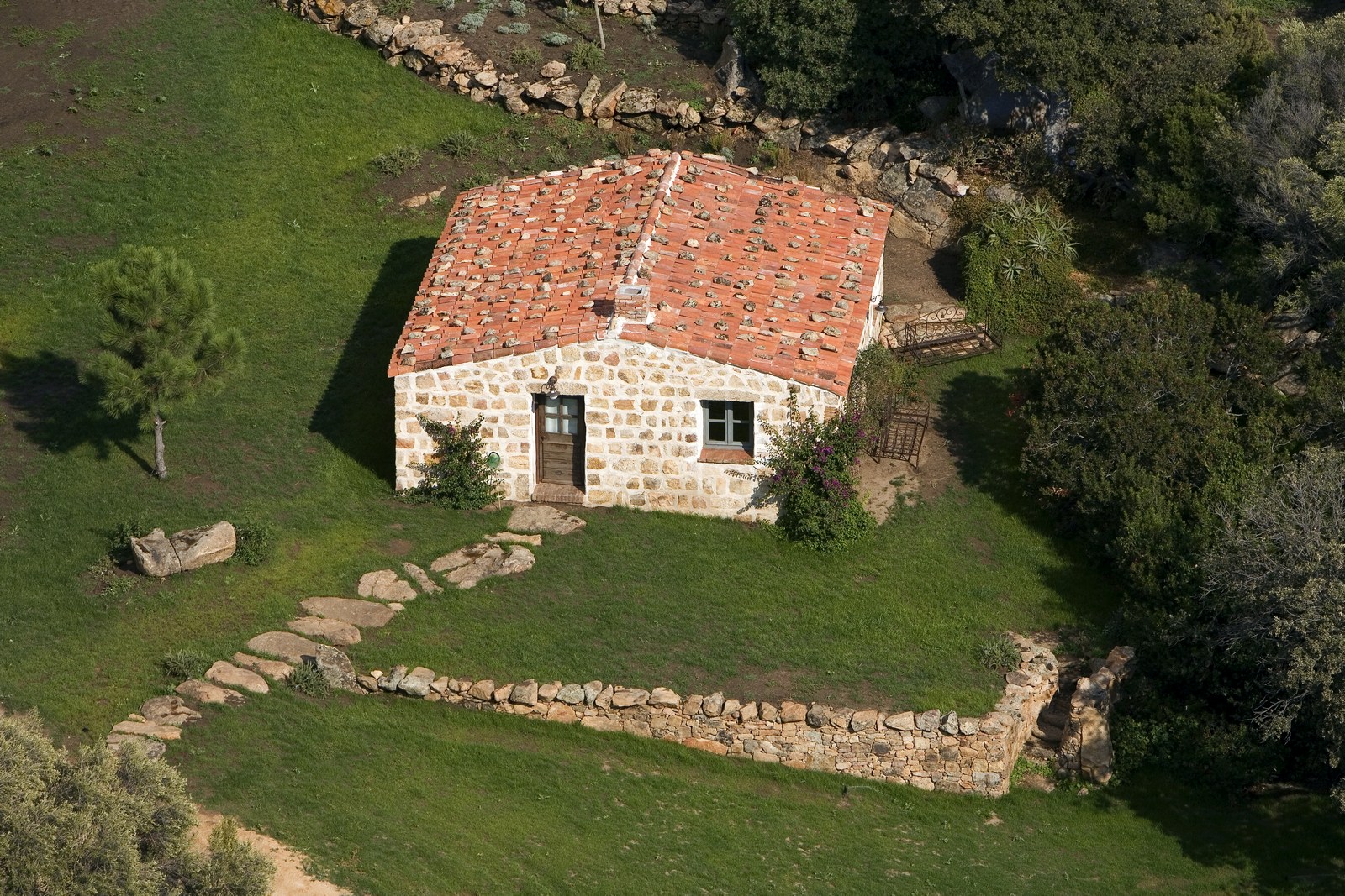 Aerial of exterior of Rosumarinu, Corsica