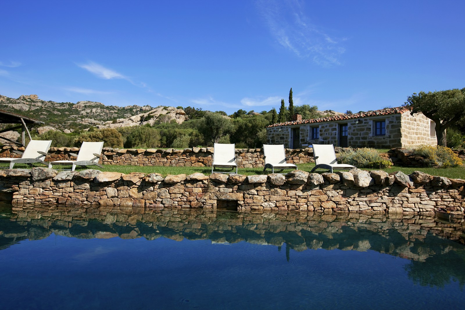 swimming pool and facade of Rosumarinu, Corsica