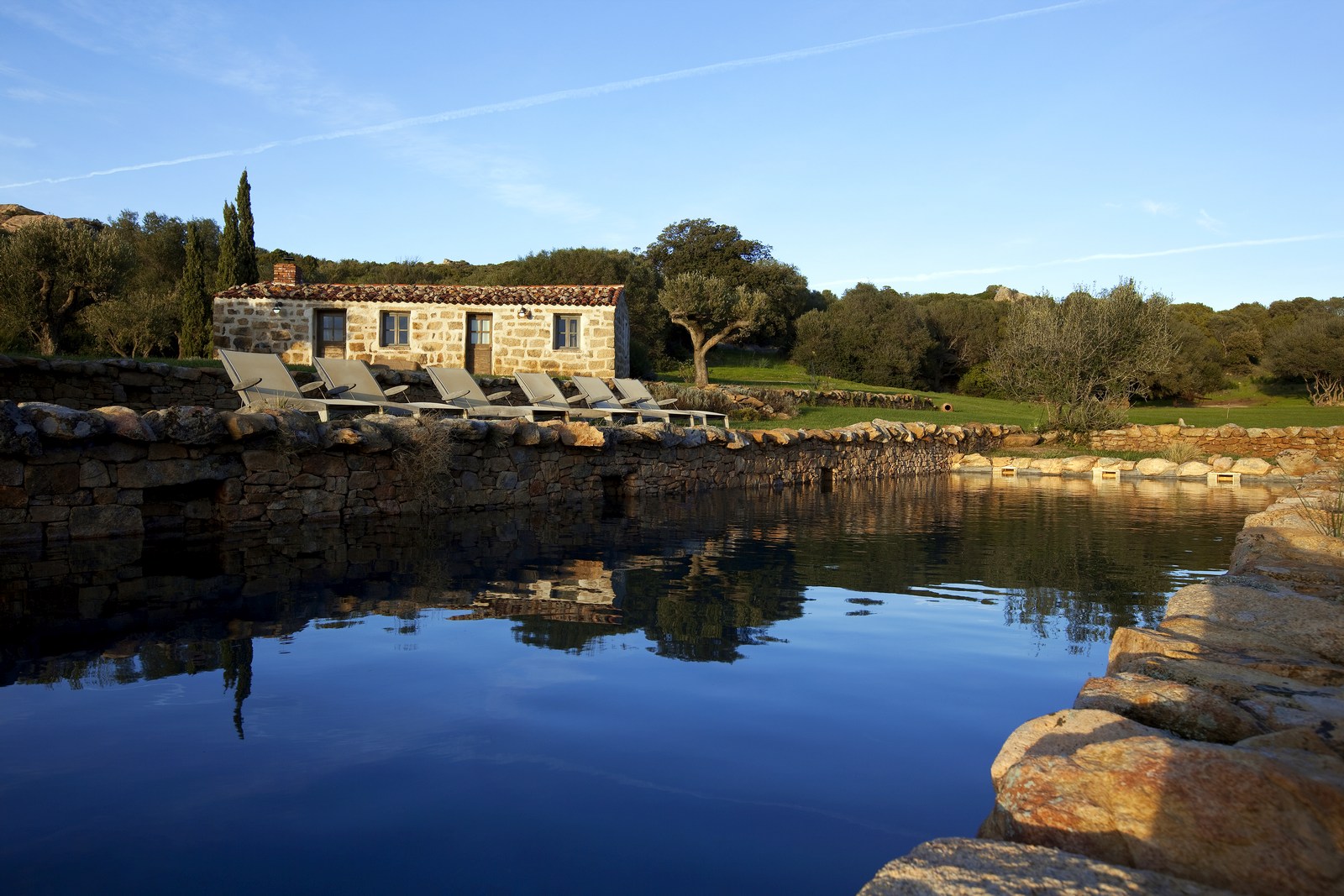facade and swimming pool of Rosumarinu, Corsica