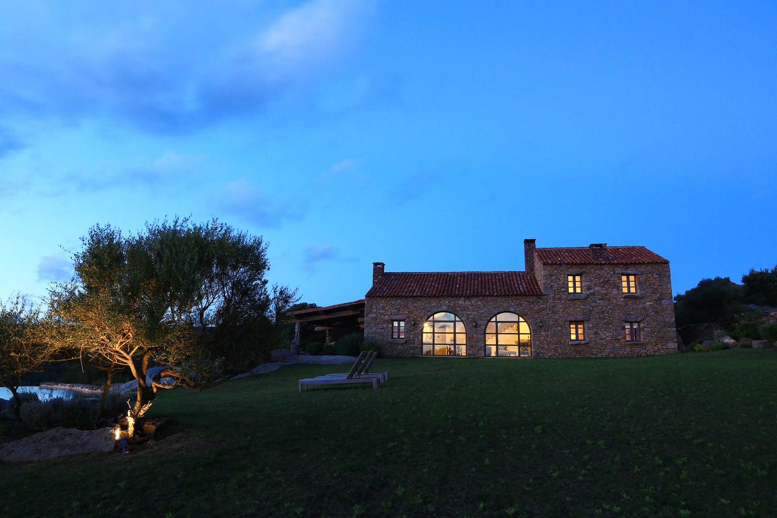Exterior at night of U Fragnu, Corsica