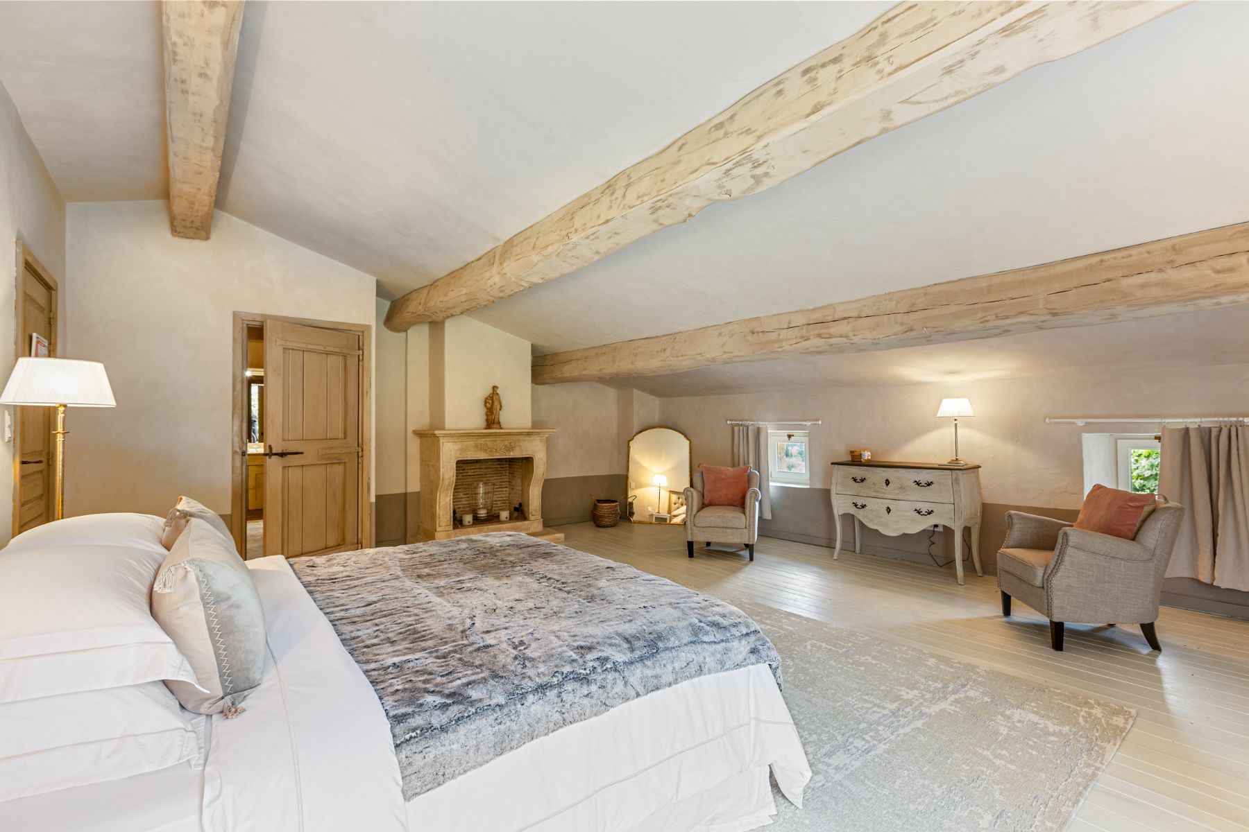 Second Bedroom with Beams at Bastide de Grasse in the Cote d'Azur