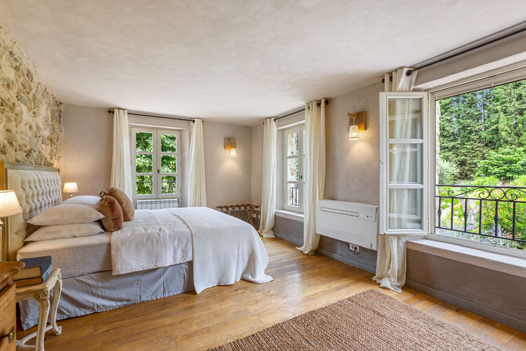 Bedroom 3 with Open Windows at Bastide de Grasse in the Cote d'Azur