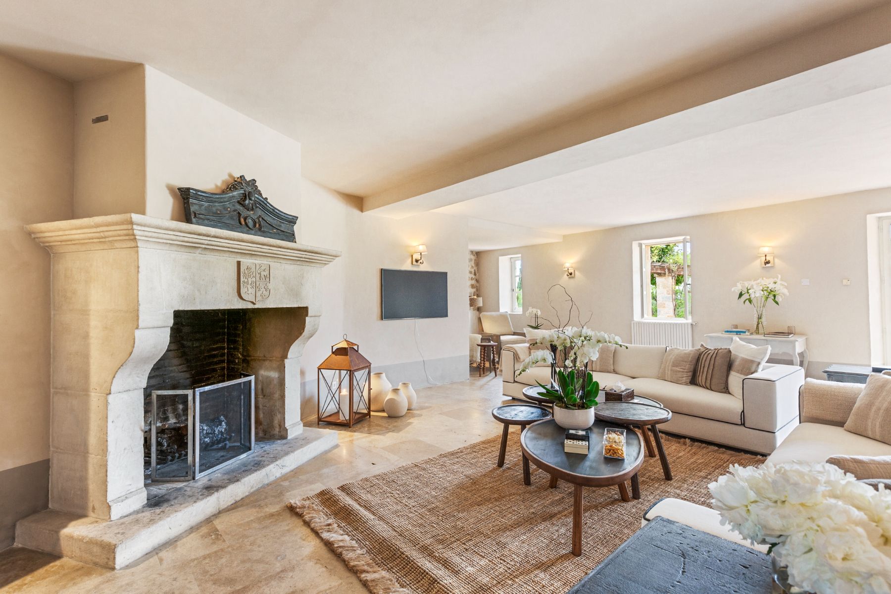 Fireplace at the Living Room at Bastide de Grasse in the Cote d'Azur
