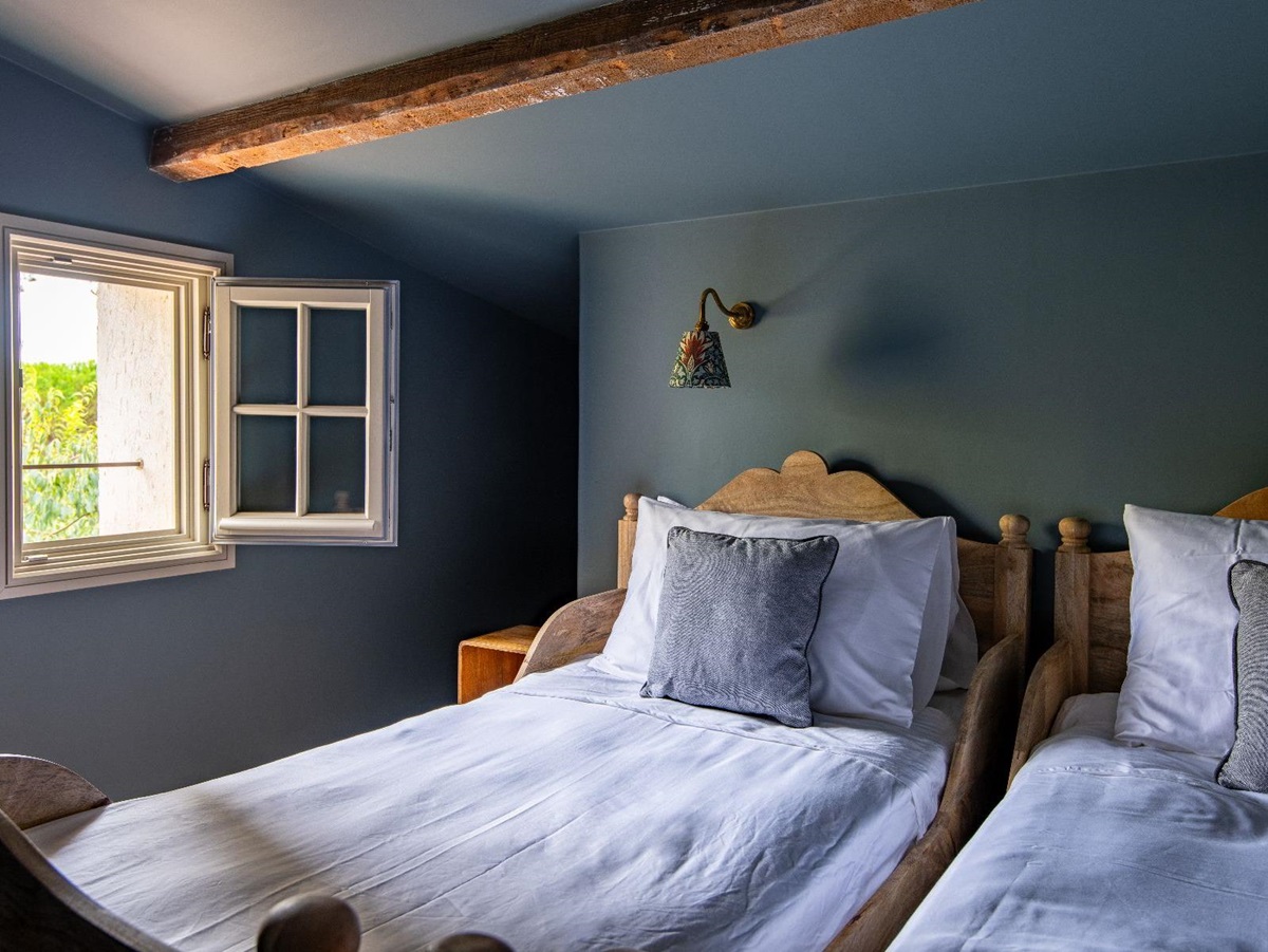 Twin beds at Bastide Notre Dame in Cote d'Azur, France