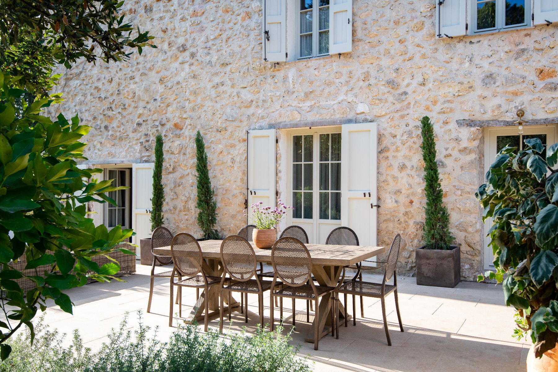 Outdoor dining at Bastide Notre Dame in Cote d'Azur, France