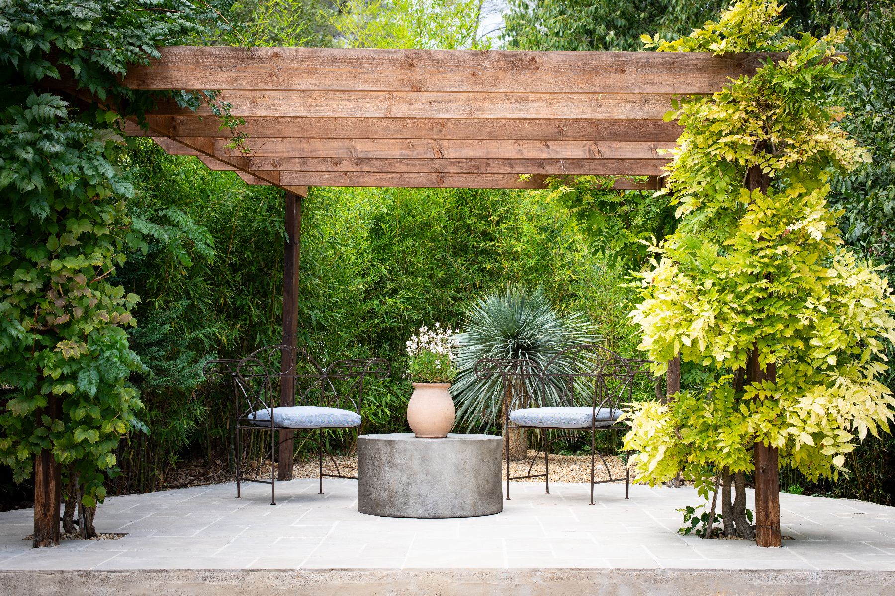Outdoor seating at Bastide Notre Dame in Cote d'Azur, France
