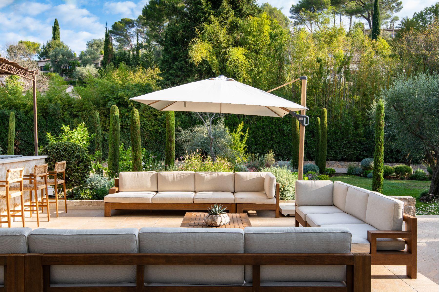 Outdoor seating at Bastide Notre Dame in Cote d'Azur, France