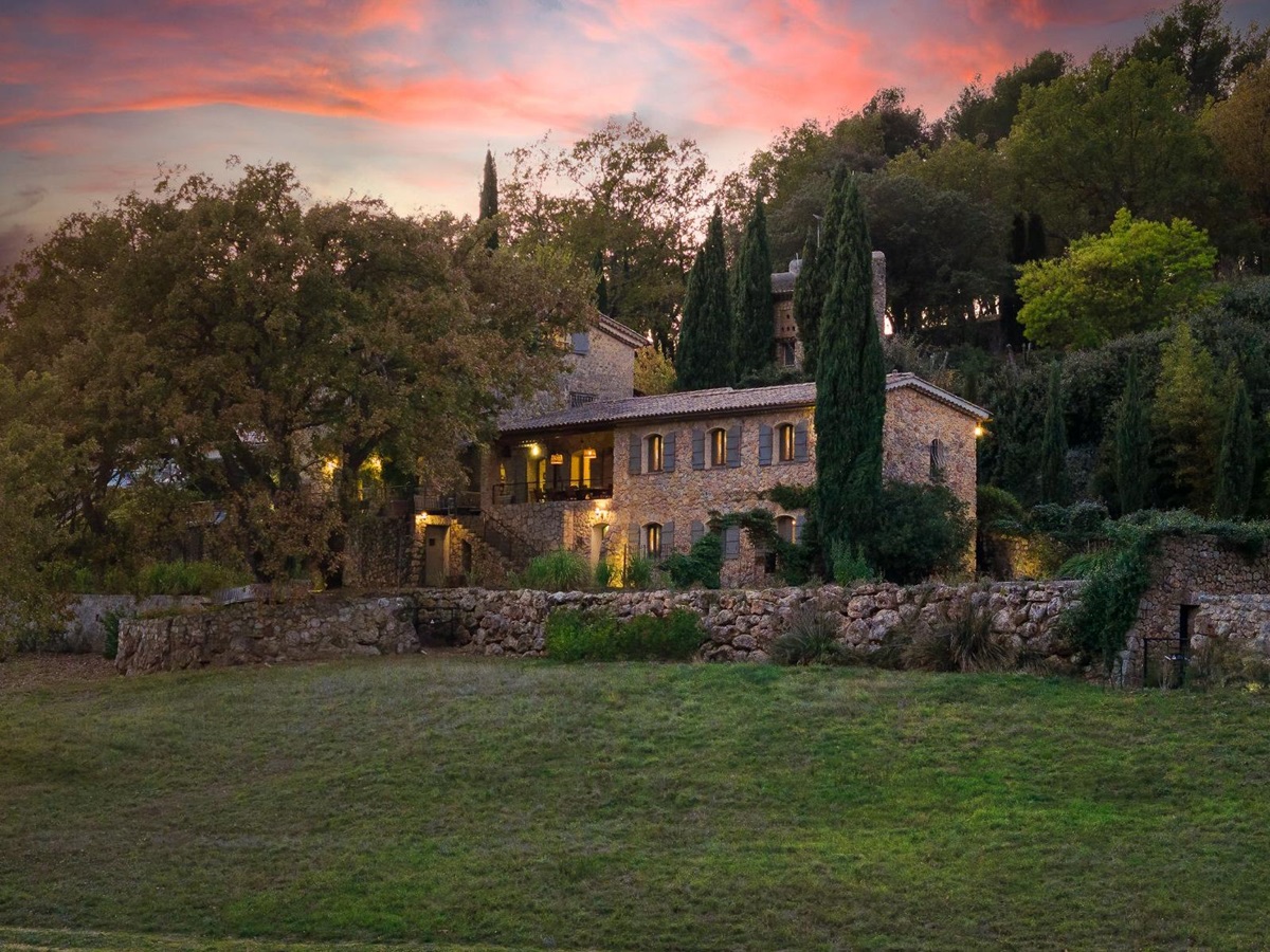 Front Exterior in the Evening at La Combe in the Cote d'Azur