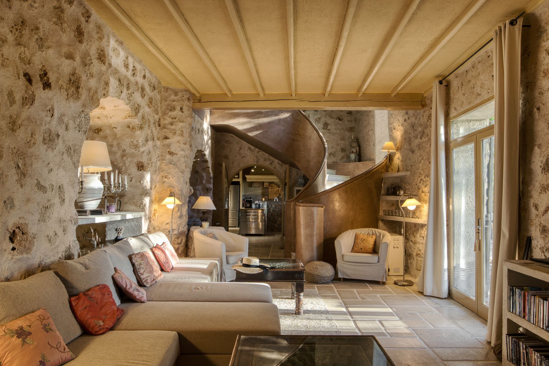 Living Room and Feature Staircase at La Combe in the Cote d'Azur
