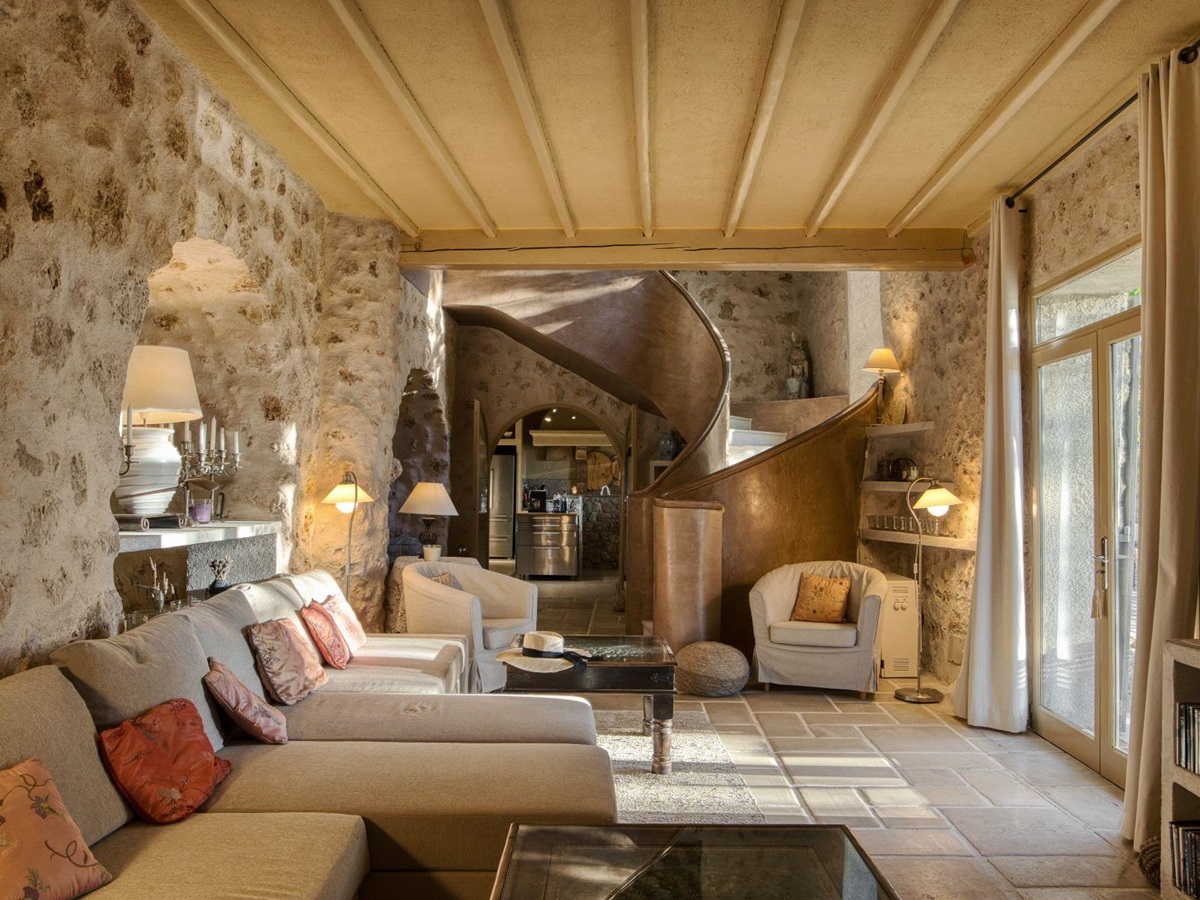 Living Room and Feature Staircase at La Combe in the Cote d'Azur