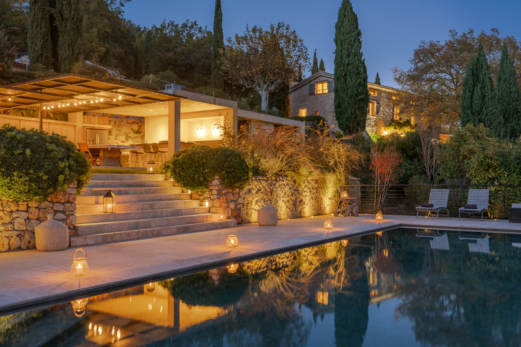 Swimming Pool in the Evening at La Combe in the Cote d'Azur