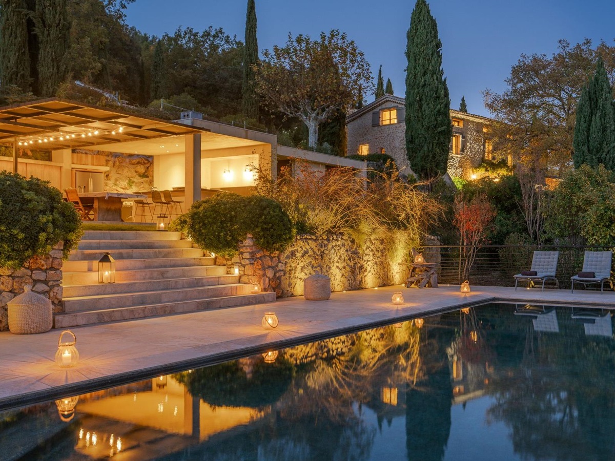 Swimming Pool in the Evening at La Combe in the Cote d'Azur