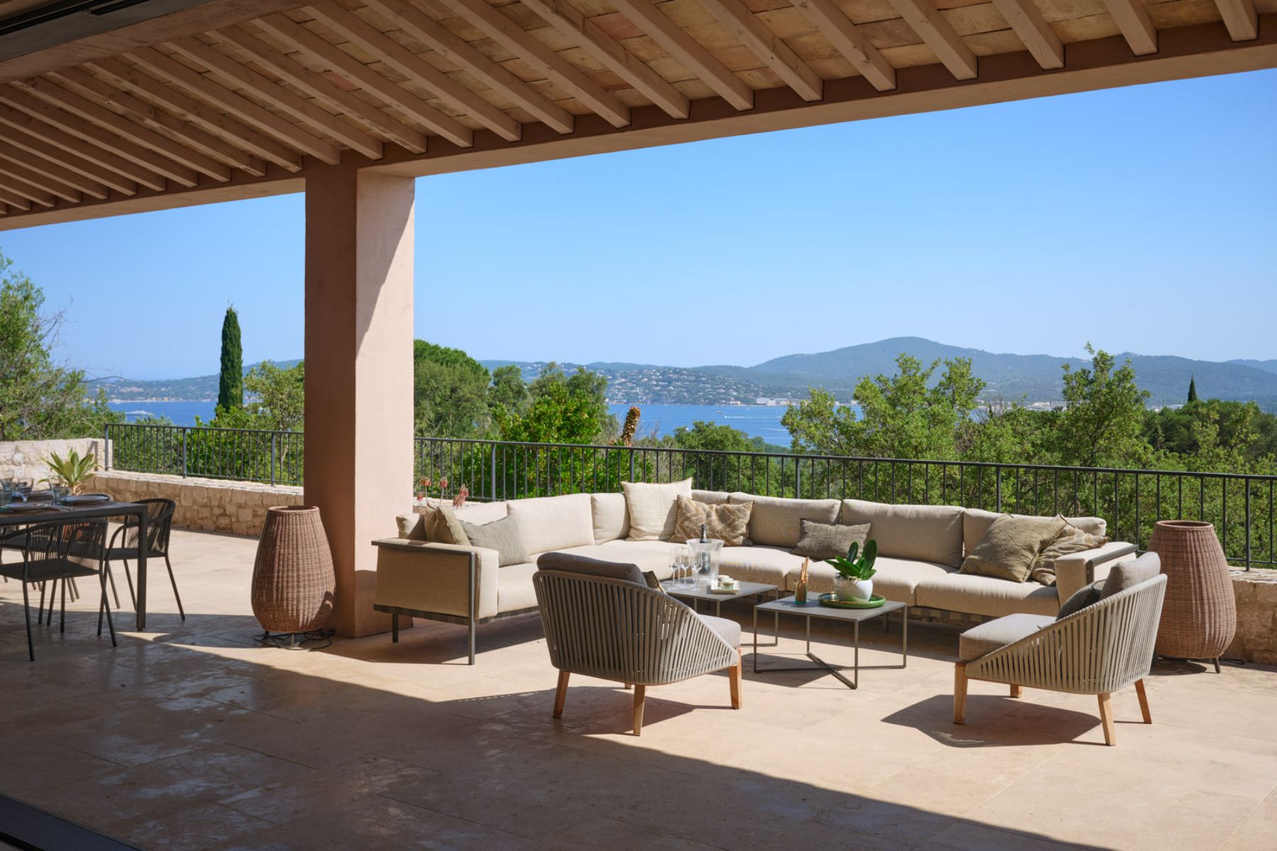 Outdoor seating at Les Vallons in Cote D'Azur, France