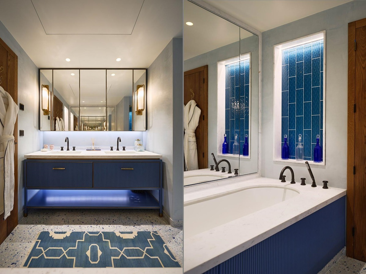 Blue bathroom at Villa Calade in Cote d'Azur