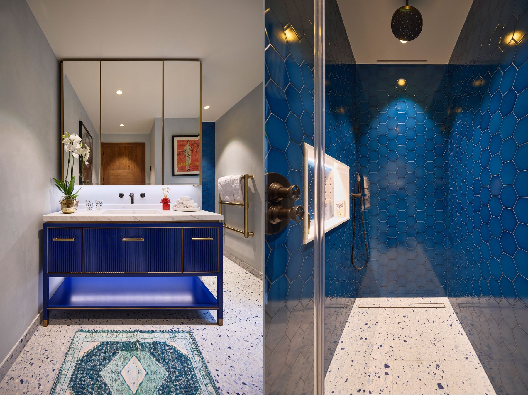 Blue shower room at Villa Calade in Cote d'Azur