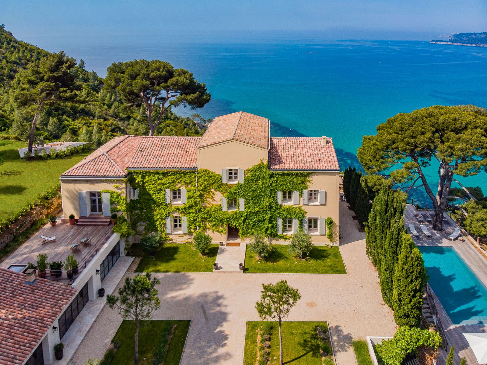 Aerial view of villa and sea