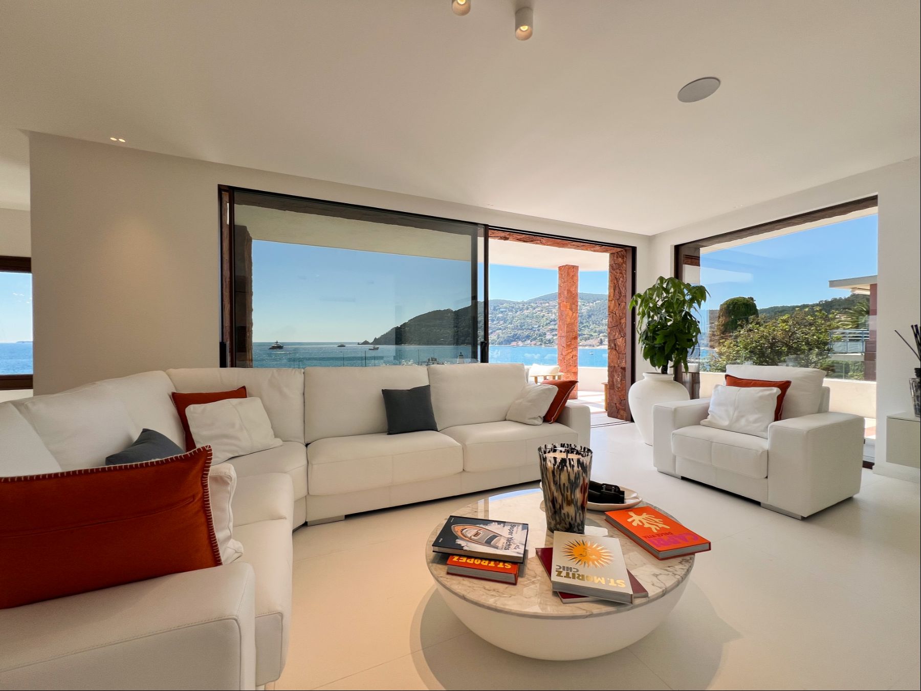 Living Room and View from Villa La Rague in the Cote d'Azur