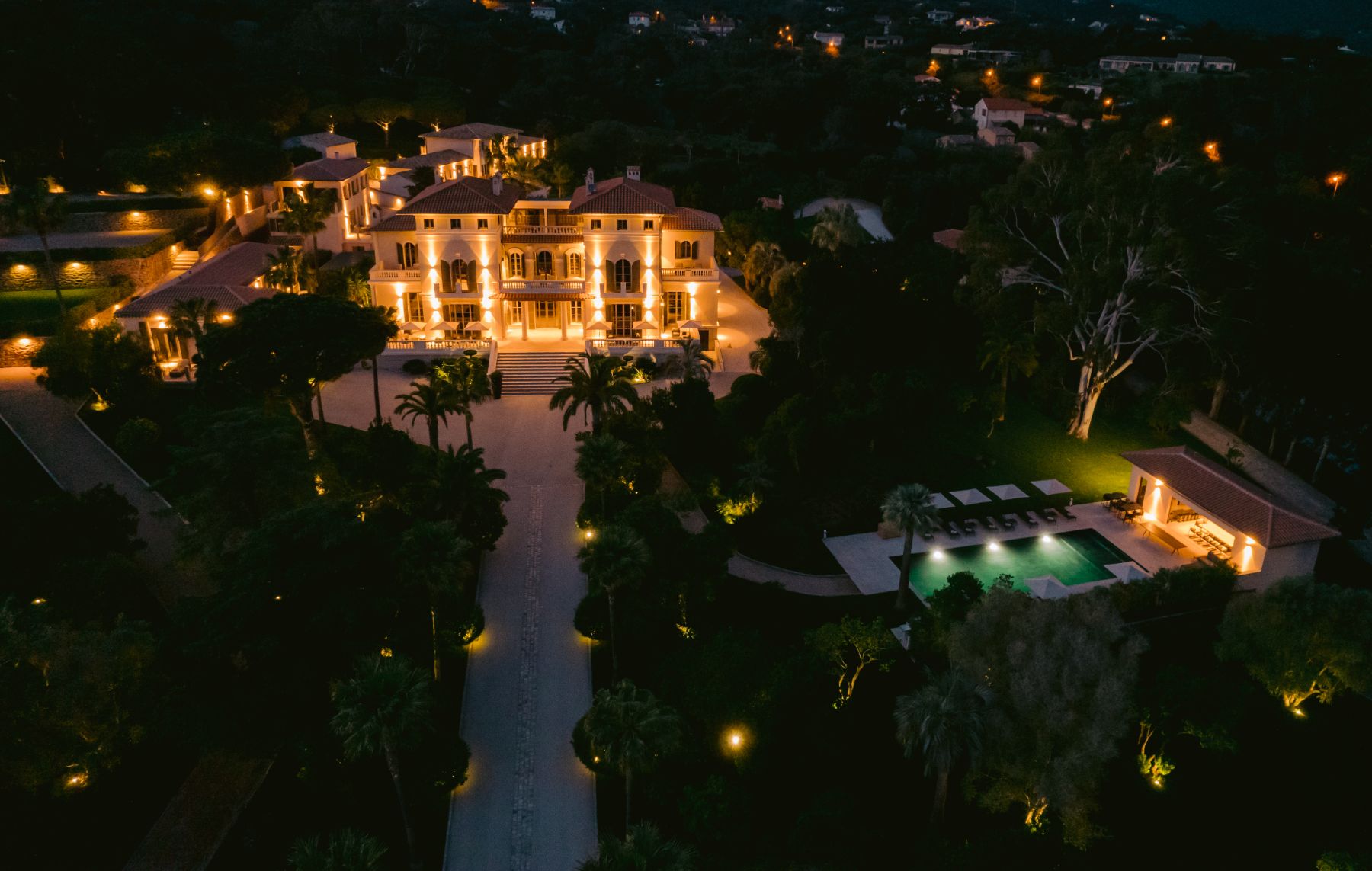 Evening Exterior of Villa Letitia in the Cote d'Azur