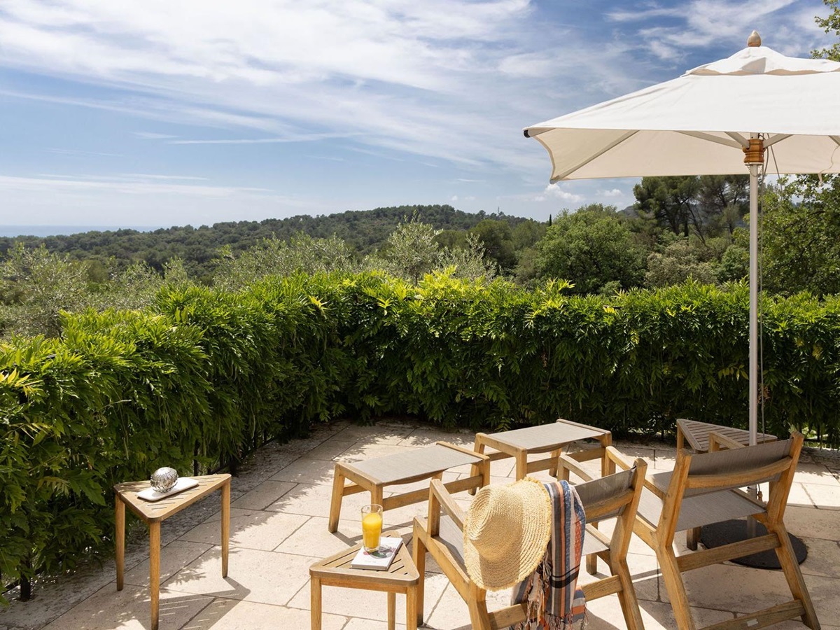 Outdoor seating at Villa Malvan in Cote d'Azur, France
