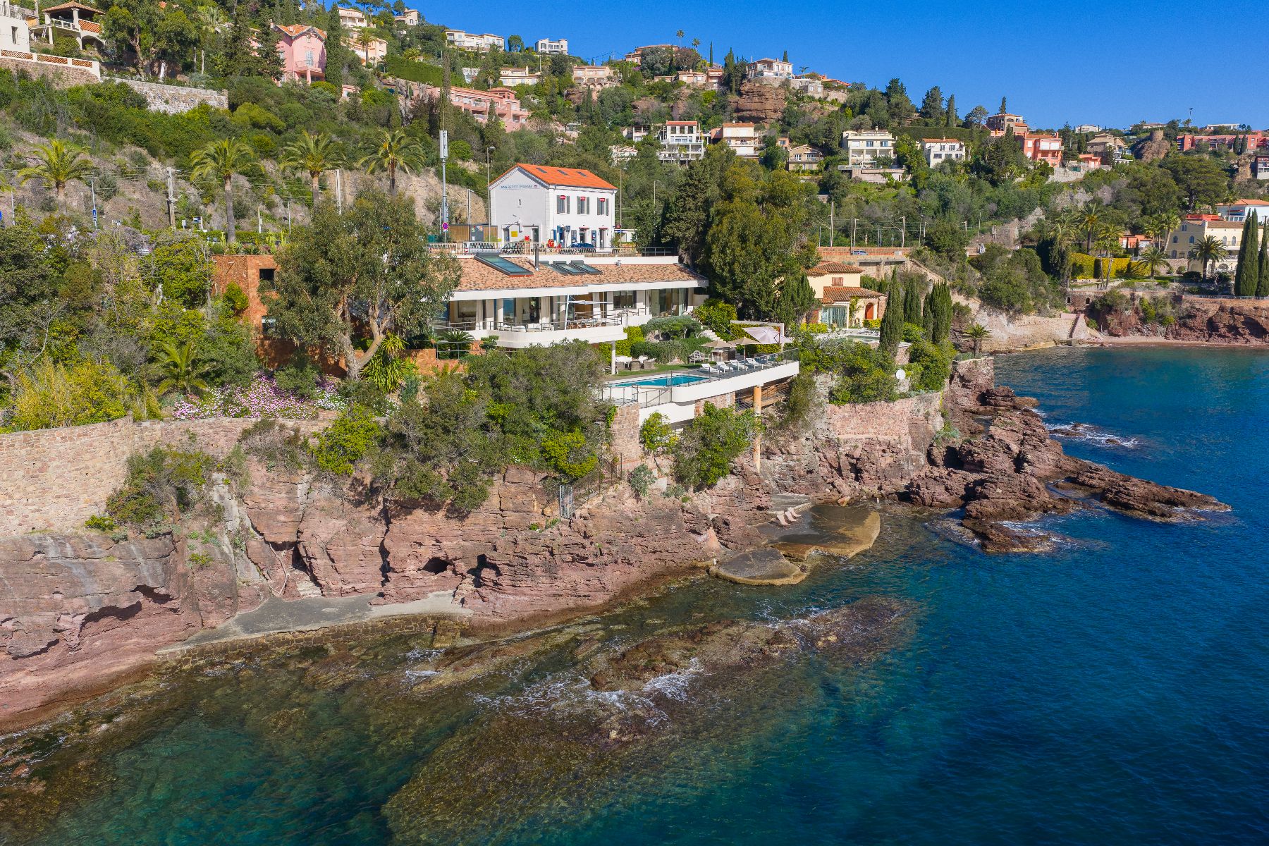 Aerial view of the villa from the sea at Villa Mathilde in Cote d'Azur