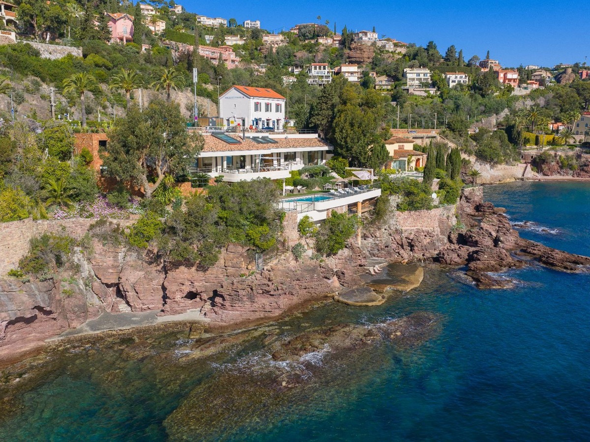 Aerial view of the villa from the sea at Villa Mathilde in Cote d'Azur