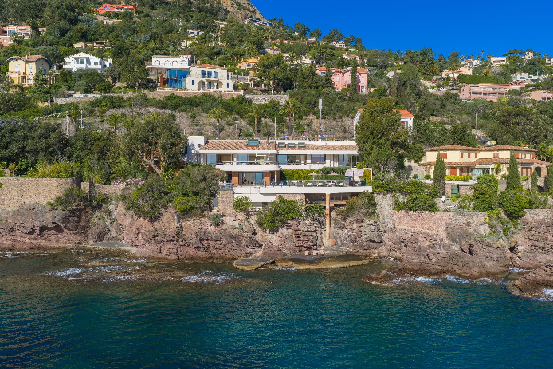 Aerial view from the sea of Villa Mathilde in Cote d'Azur