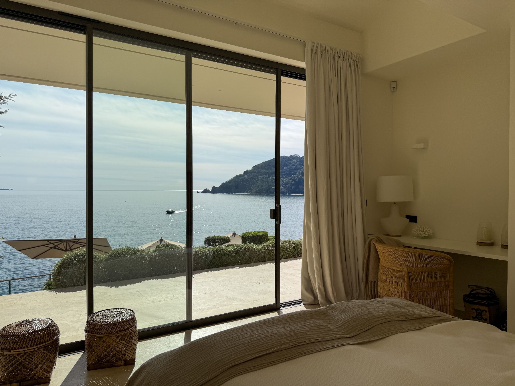 View from bedroom with a double bed at Villa Mathilde in Cote d'Azur