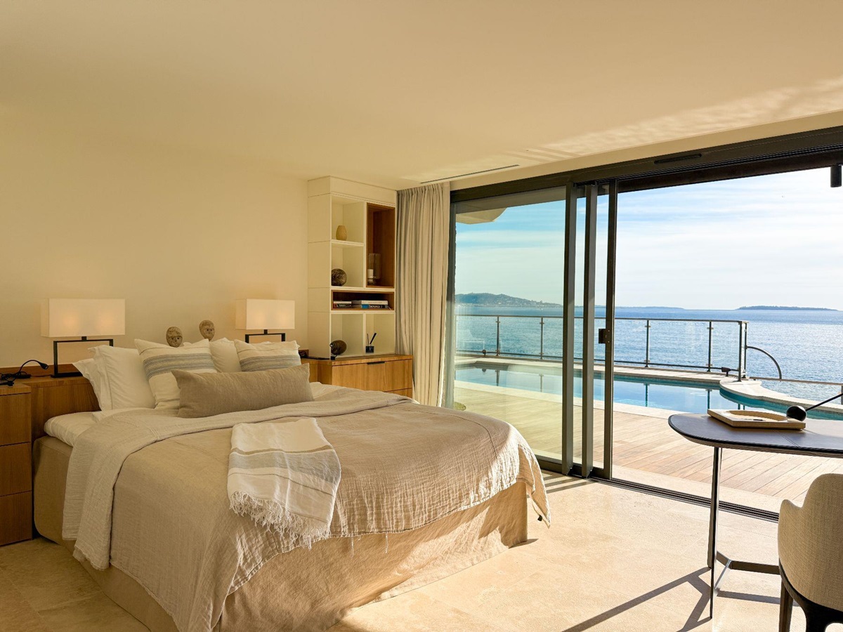 View from bedroom with a double bed at Villa Mathilde in Cote d'Azur