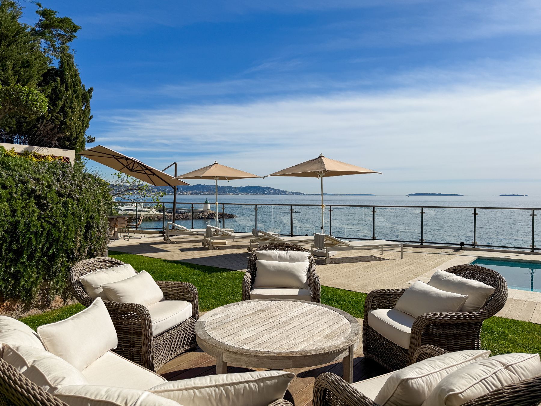 Outdoor seating area over looking the sea at Villa Mathilde in Cote d'Azur